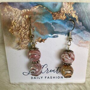 Brown and peach multicolored beads earings